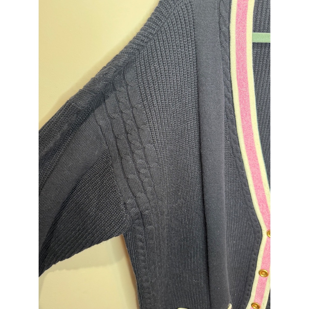 Talbots cable knit tipped Cardigan Sz 2X NWT Navy Pink‎ - Picture 3 of 8